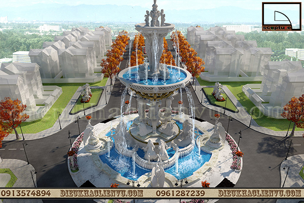 Đài phun nước sân vườn châu Âu với tượng