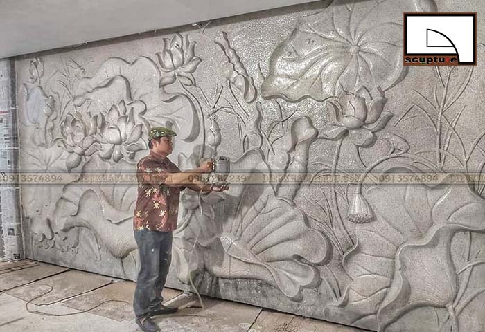 Sản xuất, thi công phù điêu hoa sen ứng dụng trang trí nội thất