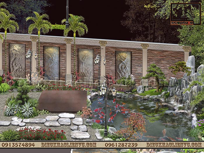 Ứng dụng tranh đi&ecirc;u khắc trong trang tr&iacute; s&acirc;n vườn