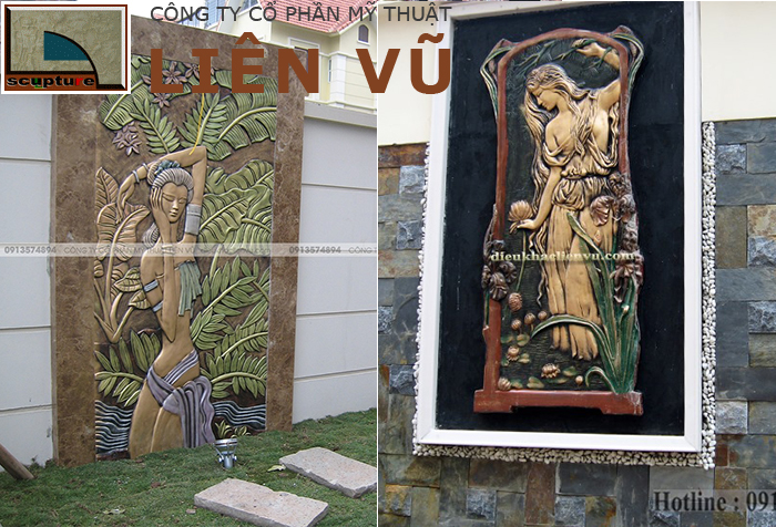 Bức tường sống động hơn với phù điêu sân vườn thiếu nữ đẹp