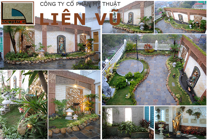 Cảnh quan vườn sân thượng đẹp với nghệ thuật điêu khắc