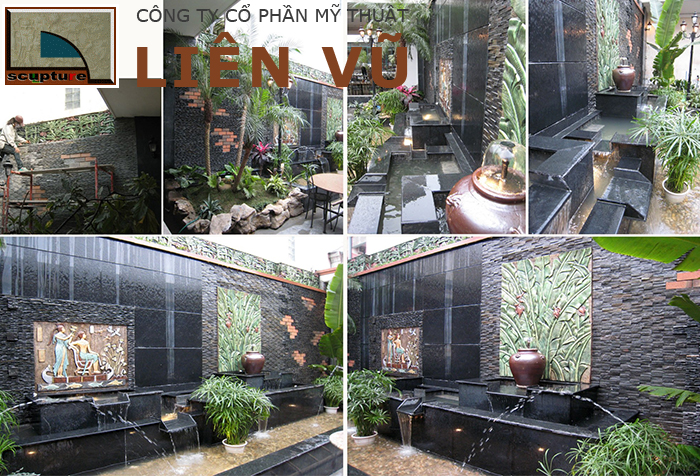 Công trình phù điêu sân vườn đẹp với tiểu cảnh nước