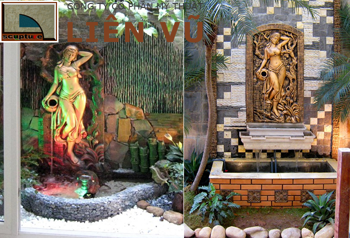 Đài nước phù điêu cô gái trong tiểu cảnh