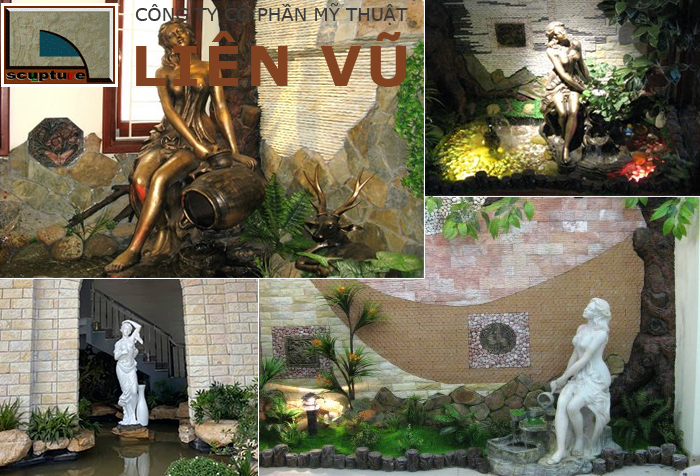 Đài nước tượng cô gái phối tiểu cảnh