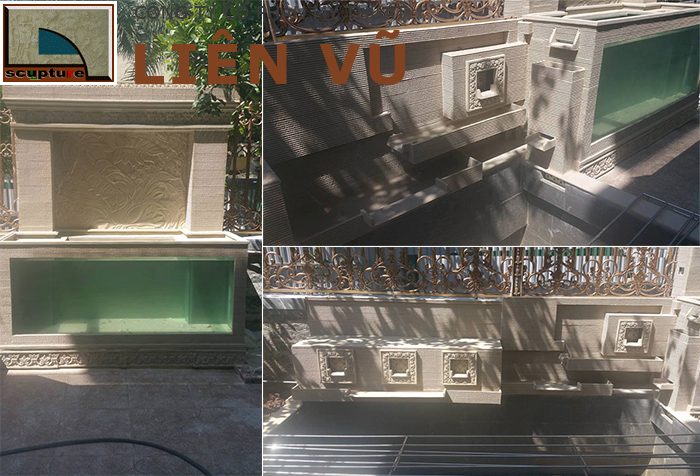 Đài phun nước sân vườn châu Âu hoa văn đẹp