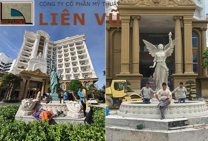 Đài phun nước sân vườn châu Âu trước tòa nhà