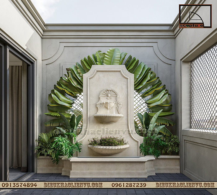  Đ&agrave;i phun nước s&acirc;n vườn trong tiểu cảnh