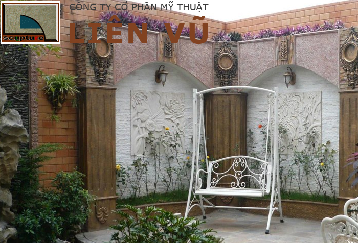 Đắp phù điêu hoa sen đẹp trong tiểu cảnh sân vườn