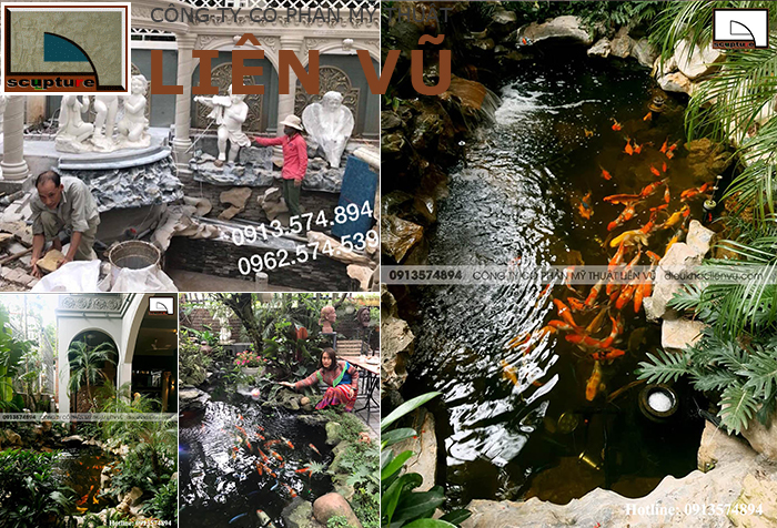 Điêu khắc Liên Vũ- thi công xây dựng tiểu cảnh cá Koi chuyên nghiệp
