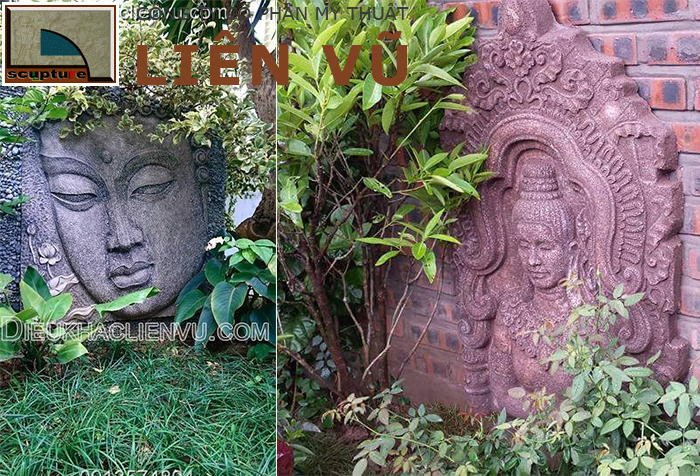 Góc nhỏ sân vườn độc đáo hơn với sự góp mặt của bức phù điêu