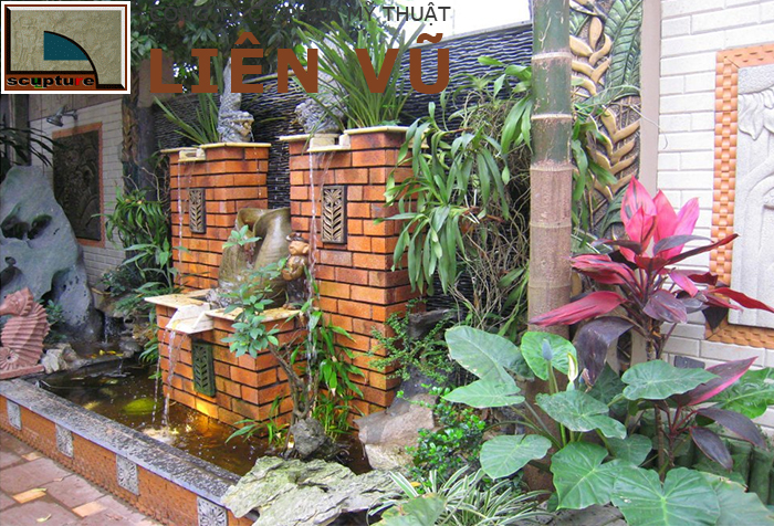 Góc sân vườn với đủ các yếu tố thiên nhiên và phong thủy