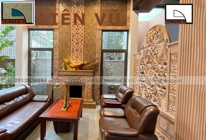 Không gian nội thất đẳng cấp với những hoa văn, họa tiết phù điêu châu Âu