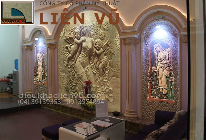 Không gian nội thất đẹp với phù điêu cô gái composite