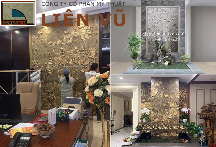 Không gian nội thất và tiểu cảnh đẹp với phù điêu hoa lá