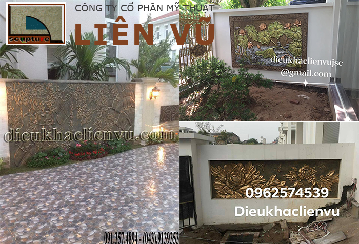 Không gian sân vườn thêm đa dạng, đầy màu sắc với phù điêu hoa lá