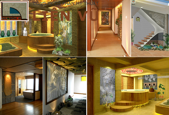 Cảnh quan đẹp với thiên nhiên và phù điêu thiếu nữ