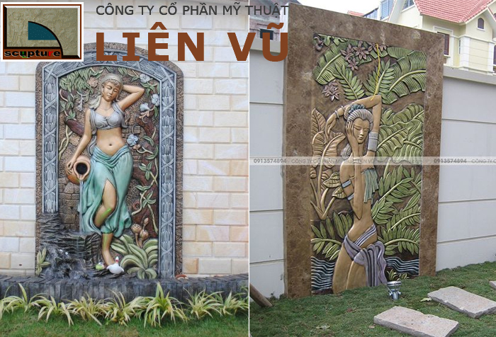 Mảng tường sân vườn thêm màu sắc, độc đáo hơn với phù điêu thiếu nữ