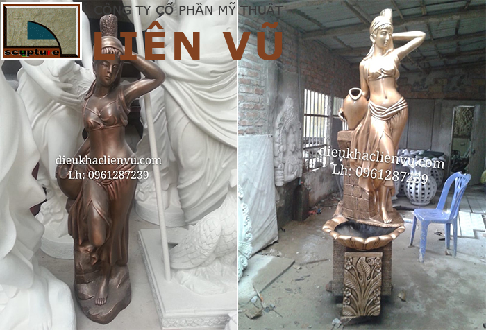 Mẫu đài nước tượng cô gái bê bình đổ nước