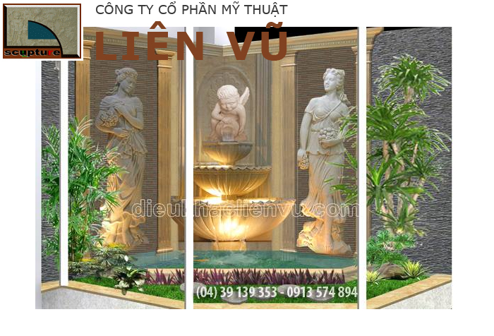 Mẫu thiết kế tiểu cảnh đẹp với phù điêu cô gái