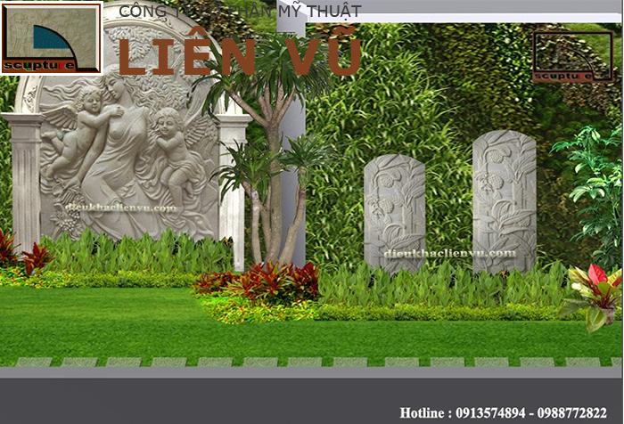 Mẫu thiết kế tiểu cảnh sân vườn với phù điêu