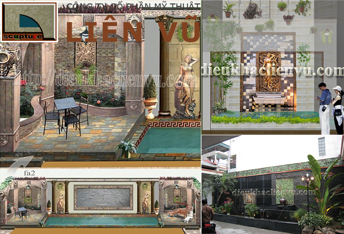 Mẫu tiểu cảnh đẹp với phù điêu cô gái