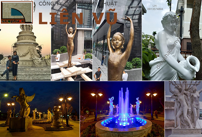 Một vài công trình với tượng cô gái composite được Liên Vũ thiết kế, thi công