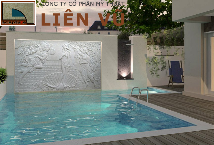Phù điêu châu Âu trong tiểu cảnh hồ bơi sân vườn