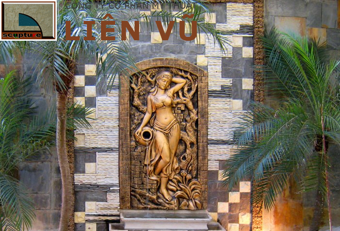 Phù điêu cô gái bê bình đổ nước kết hợp tiểu cảnh