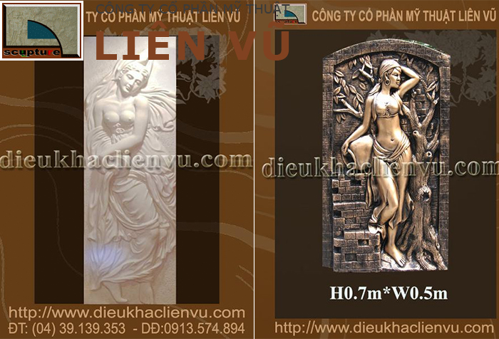 Phù điêu cô gái bê bình đổ nước mang cả giá trị nghệ thuật và phong thủy