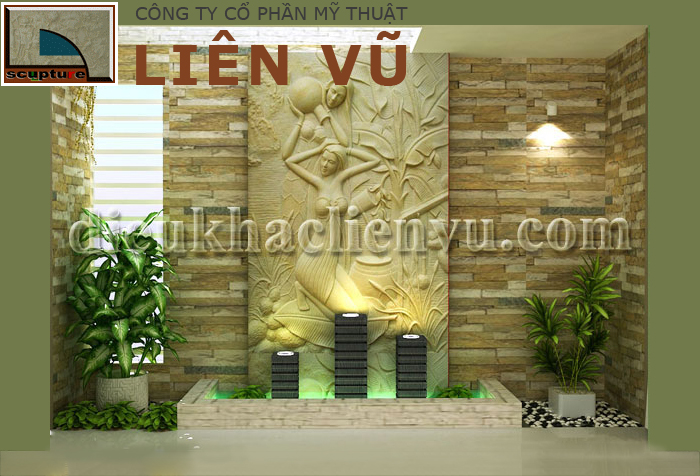 Phù điêu thiếu cô gái đẹp trong tiểu cảnh