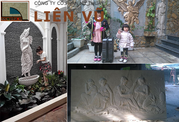 Phù điêu cô gái được đắp nổi trên mặt phẳng nền