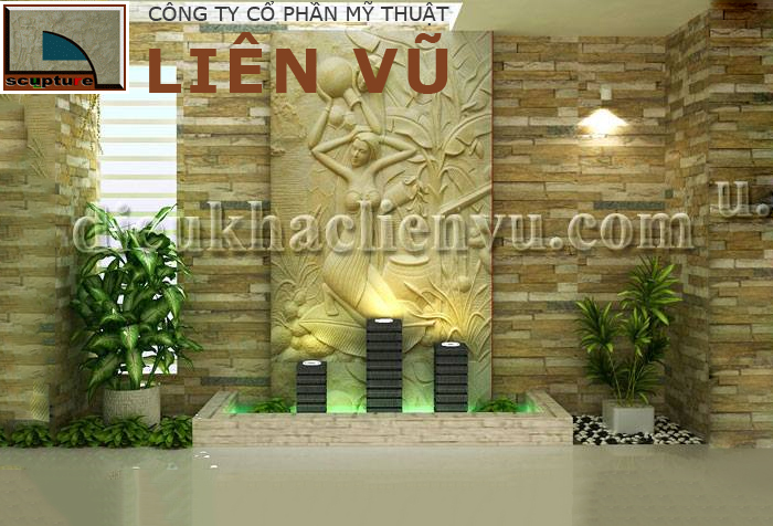 Phù điêu cô gái gội đầu đêm trăng trong tiểu cảnh