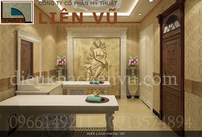 Phù điêu cô gái ôm bình đổ nước ốp tường