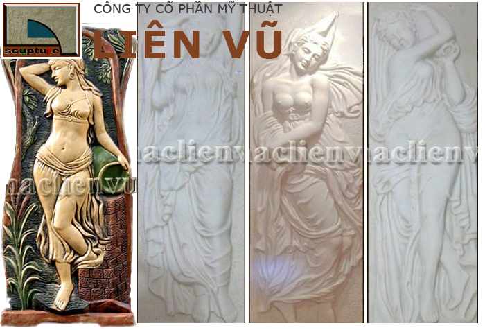 Phù điêu cô gái ôm bình đổ nước