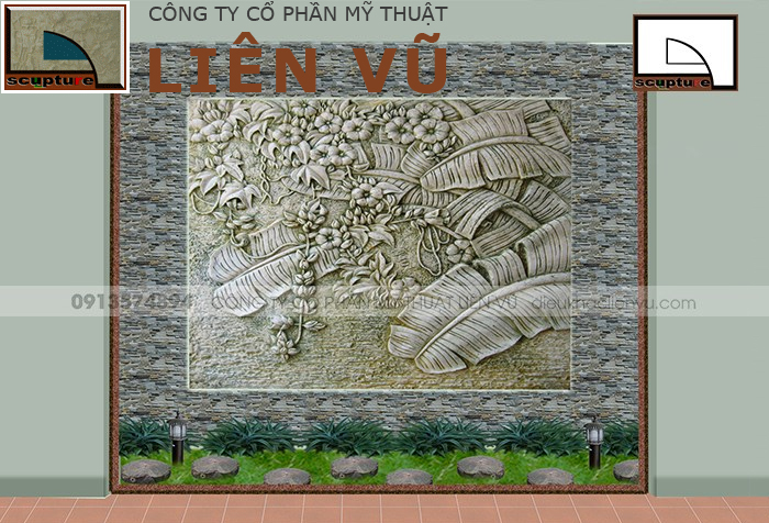 Phù điêu hoa lá chuối đẹp cùng tiểu cảnh