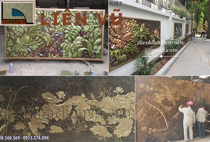 Phù điêu hoa lá đắp nổi với nhiều hình ảnh đa dạng