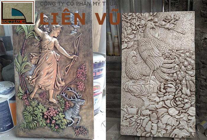 Phù điêu hoa lá đẹp kết hợp hình ảnh con người, chim muông
