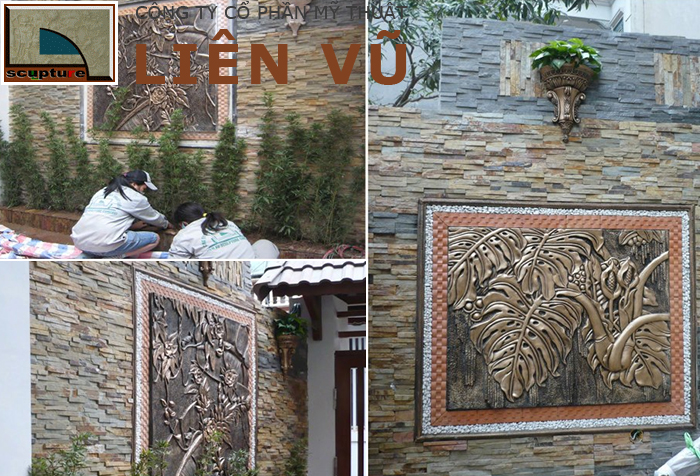 Phù điêu hoa lá đẹp trang trí sân vườn