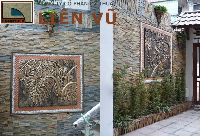 Phù điêu hoa lá giả đồng ốp tường sân vườn