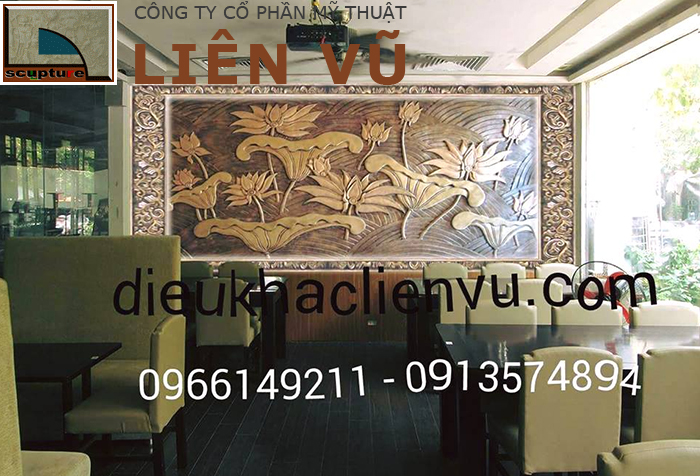 Phù điêu hoa lá sen giả đồng trang trí nhà hàng