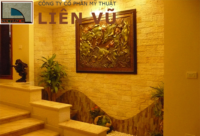 Phù điêu hoa lá sen trang trí nội thất