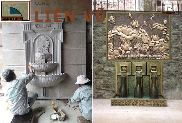 Phù điêu kết hợp tiểu cảnh đài phun nước