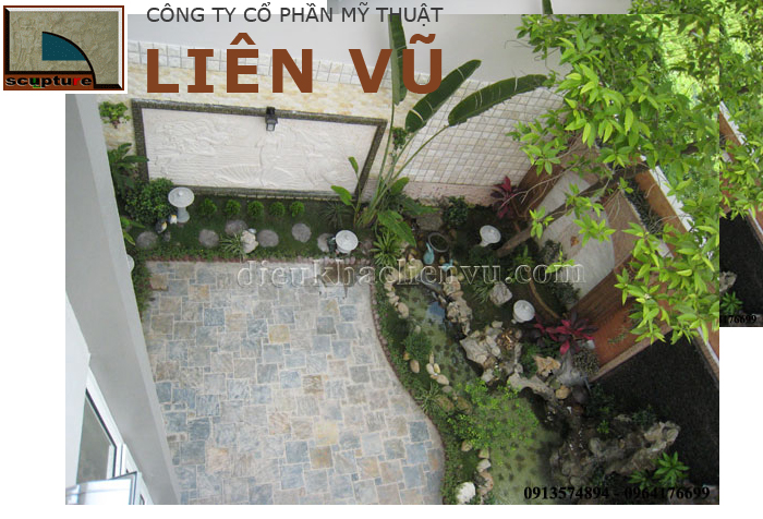 Phù điêu sân vườn kết hợp tiểu cảnh