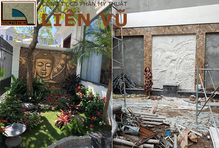 Phù điêu sân vườn ốp tường cùng tiểu cảnh