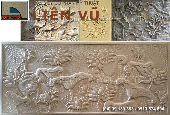 Phù điêu sen là chủ đề được đặc biệt yêu thích của phù điêu hoa lá