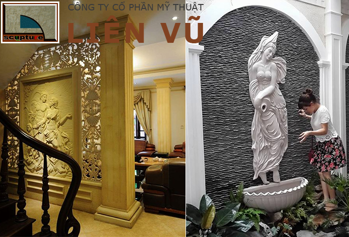 Sử dụng phù điêu cô gái làm vách ngăn tường hay gắn trực tiếp lên tường