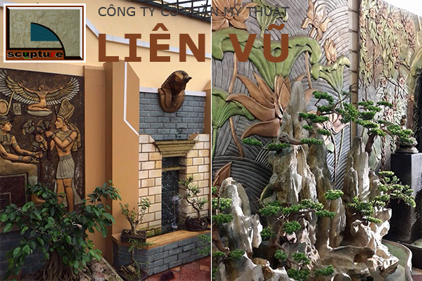 Sự kết hợp của tiểu cảnh và phù điêu sân vườn