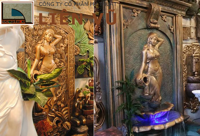 Tác phẩm phù điêu cô gái bê bình tại cửa hàng của Điêu khắc Liên Vũ