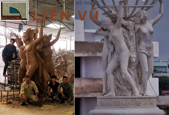 Tác phẩm tượng cô gái kích thước lớn cho tiểu cảnh đài phun nước