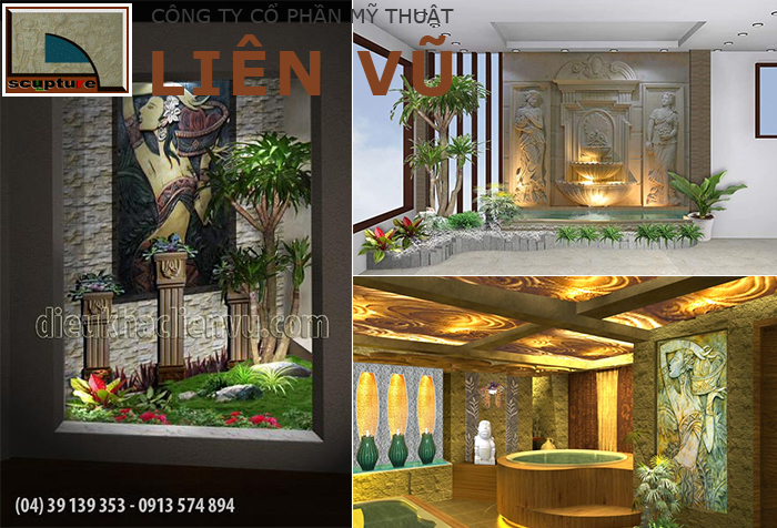 Tạo hình phù điêu cô gái trang trí cùng tiểu cảnh